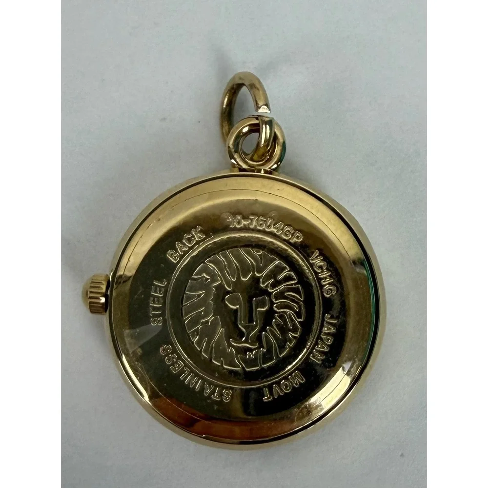 Anne Klein Pendant Watch Charm Gold Tone Vintage Style Japan Movement Round